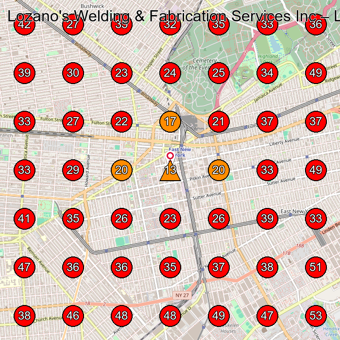 Lozano's Welding & Fabrication Services Inc GeoGrid visibility map for Steel Fabricator in Flushing